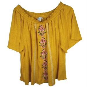 Sundance Dancing Gardens Linen Off the Shoulder Top Mustard Yellow size Small
